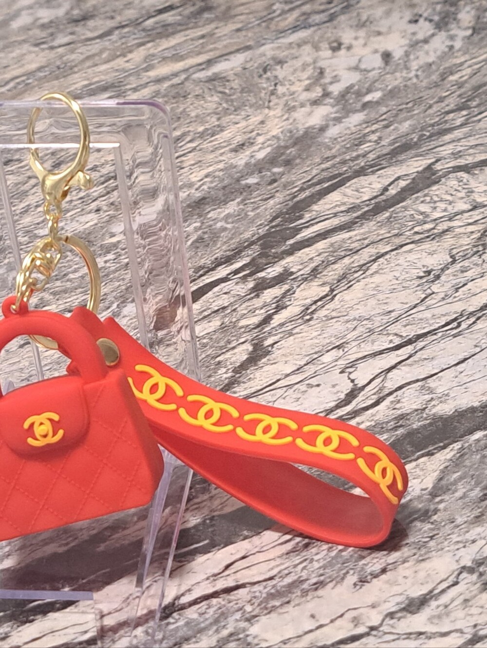 Fashion Quilted Handbag Bag Charm/ Keychain with Logo Strap - Picture 3 of 4